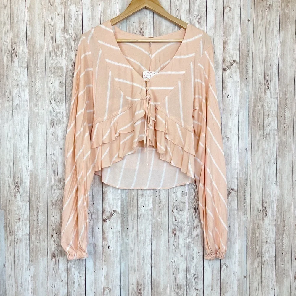 Free People Samifran Ruffled Long Sleeve “Petal Combo” Top Size XS Women